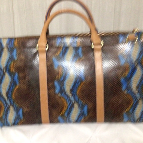 Brahmin Leather Blue/Brown Snakeskin Weekender  NOTE:  large like an overnighter - Picture 9 of 12